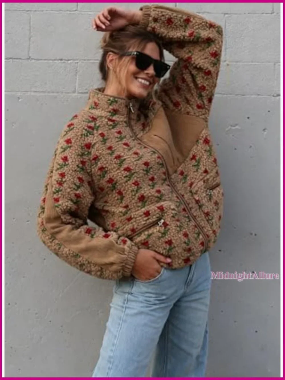 Oversized Faux Fur Sherpa Fleece Jacket Winter Casual Zip Up - Picture 3 of 6